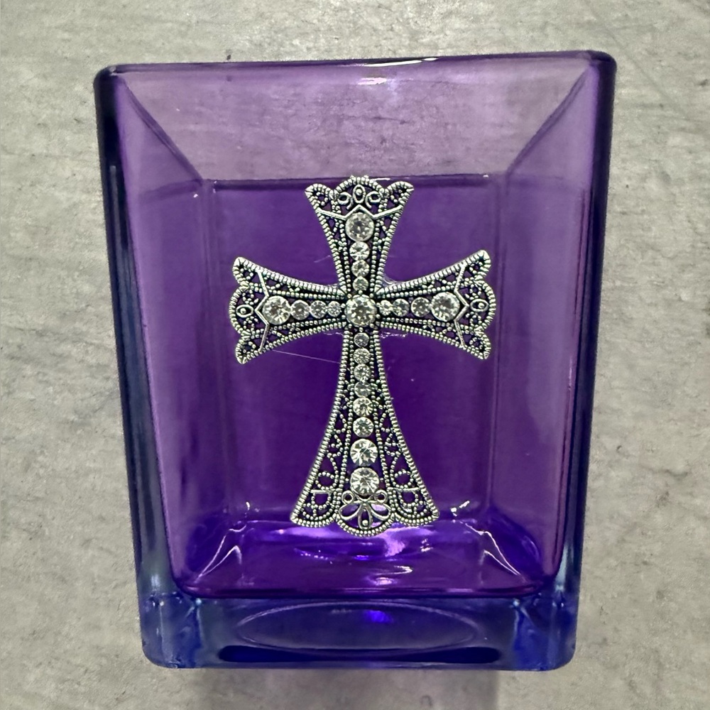 Glass Vase with Rhinestone Encrusted Cross Embellishment. Easter. Baptism. Baby
